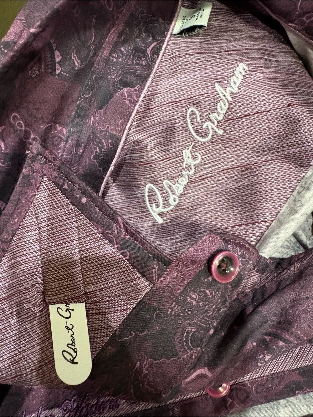 Robert Graham Men's Purple Paisley Button-Up Shirt - Picture 7 of 8